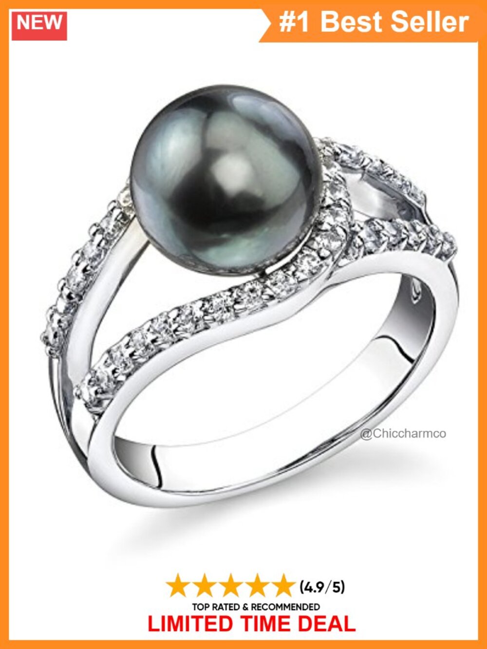 Sterling Silver Cultured Tahitian Pearl Ring for Women, Statement